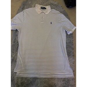Polo Ralph Lauren Men's Large Classic Fit Striped Polo White Blue Short Sleeve‎